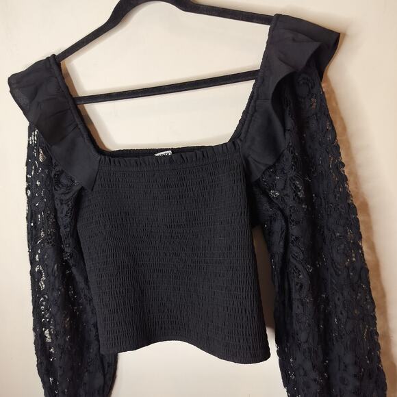 Express Lace Sleeve Smocked Top Balloon Sleeve Ruffled - Picture 5 of 10